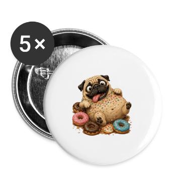 Süßer Pug mit bunten Donuts - Buttons groß 56 mm (5er Pack) - Weiß - Vorne