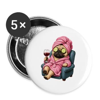 Spa-Pug im Pinken Bademantel - Buttons groß 56 mm (5er Pack) - Weiß - Vorne