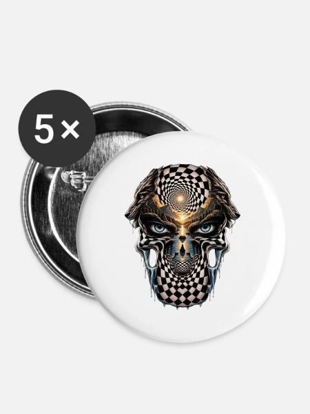 Surreales Schädelgesicht mit Spiegelmuster - Buttons groß 56 mm (5er Pack) - Weiß