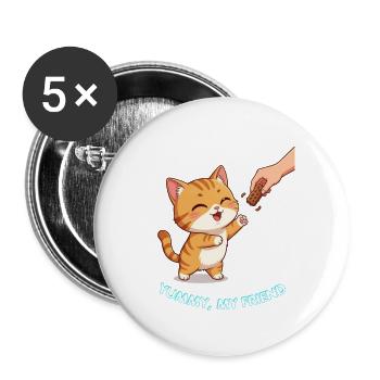 Cookie Time Katze niedliche Designkatze - Buttons groß 56 mm (5er Pack) - Weiß - Vorne