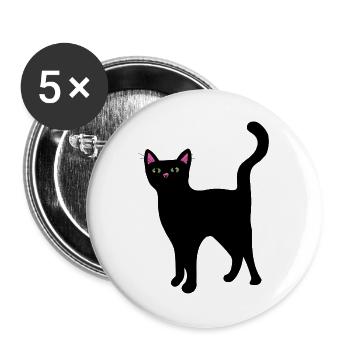 Neon-Katzengesicht auf Schwarz - Buttons groß 56 mm (5er Pack) - Weiß - Vorne