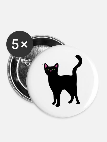 Neon-Katzengesicht auf Schwarz - Buttons groß 56 mm (5er Pack) - Weiß
