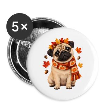 Mops Hund süßer Mops niedlicher Mops - Buttons groß 56 mm (5er Pack) - Weiß - Vorne