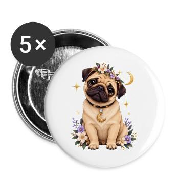 Mops Hund süßer Mops niedlicher Mops - Buttons groß 56 mm (5er Pack) - Weiß - Vorne