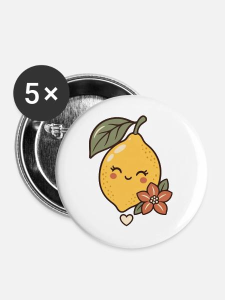 Tee und Zitrone – Zitrone - Buttons groß 56 mm (5er Pack) - Weiß