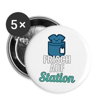 Erster Pflegetag Shirt für die neue Station - Buttons groß 56 mm (5er Pack) - Weiß - Vorne