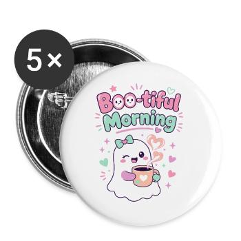 Boo-tiful Morning Geist Kaffee - Buttons groß 56 mm (5er Pack) - Weiß - Vorne