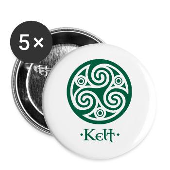 Grünes Triskelion und Schild Kelt - Buttons groß 56 mm (5er Pack) - Weiß - Vorne