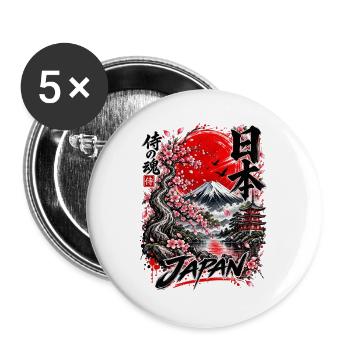 Japan Samurai Spirit – Mount Fuji Design - Buttons groß 56 mm (5er Pack) - Weiß - Vorne
