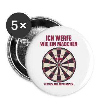 Dartspielerin Frauen Darts Bullseye Girl Power - Buttons groß 56 mm (5er Pack) - Weiß - Vorne
