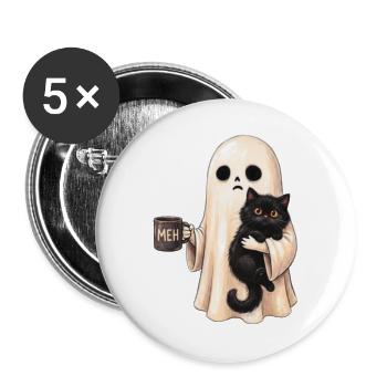 Meh-Geist mit Katzenbecher - Buttons groß 56 mm (5er Pack) - Weiß - Vorne