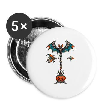 Gothic Halloween-Wetterfahne Kürbis - Buttons groß 56 mm (5er Pack) - Weiß - Vorne