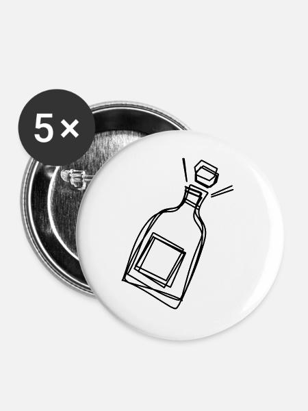 Sektflasche handgezeichnet - Buttons groß 56 mm (5er Pack) - Weiß