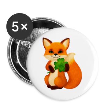 Niedlicher kleiner Fuchs mit vierblättrigem Klee - Buttons groß 56 mm (5er Pack) - Weiß - Vorne