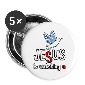 Jesus is watching u - Buttons groß 56 mm (5er Pack) - Weiß - Vorne
