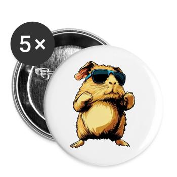 Fitness Meerschweinchen - Buttons groß 56 mm (5er Pack) - Weiß - Vorne