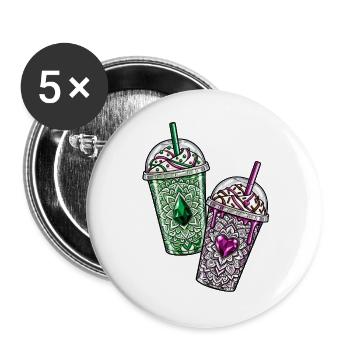 Gemstone Iced Coffee – Pink & Green Crystal Drinks - Buttons groß 56 mm (5er Pack) - Weiß - Vorne