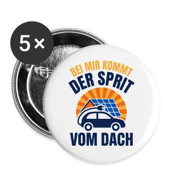 E-Auto Sprit vom Dach - Solar Photovoltaik - Buttons groß 56 mm (5er Pack) - Weiß - Vorne