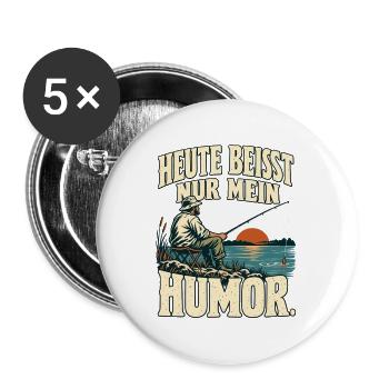 Angeln – Heute beißt nur mein Humor - Buttons groß 56 mm (5er Pack) - Weiß - Vorne