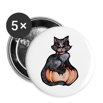 Mitternachtskatze auf Kürbis - Buttons groß 56 mm (5er Pack) - Weiß - Vorne
