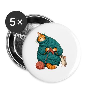 Katze strickt sich selbst ein - Buttons groß 56 mm (5er Pack) - Weiß - Vorne