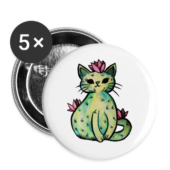 Pastell-Blumenkatzen-Skizze - Buttons groß 56 mm (5er Pack) - Weiß - Vorne
