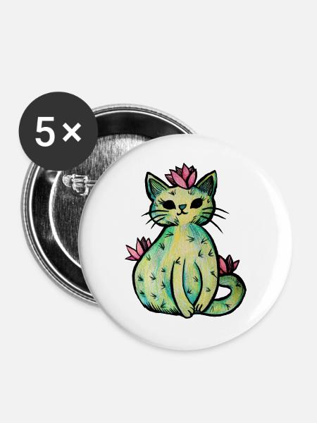 Pastell-Blumenkatzen-Skizze - Buttons groß 56 mm (5er Pack) - Weiß