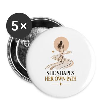 Sie formt ihren eigenen Weg - Buttons groß 56 mm (5er Pack) - Weiß - Vorne