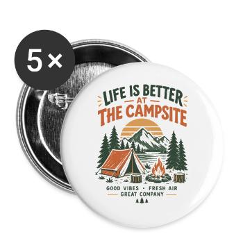 Leben Besser Am Campingplatz - Buttons groß 56 mm (5er Pack) - Weiß - Vorne