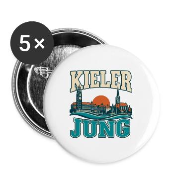 Kieler Jung - Maritime Skyline von Kiel - Buttons groß 56 mm (5er Pack) - Weiß - Vorne