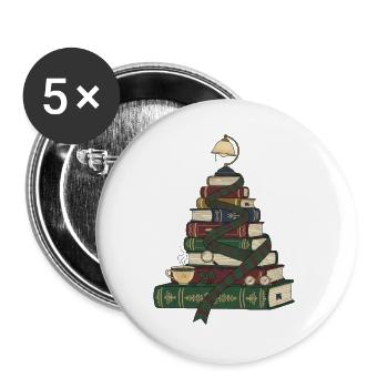 Weihnachtsbaum aus Büchern - Buttons groß 56 mm (5er Pack) - Weiß - Vorne