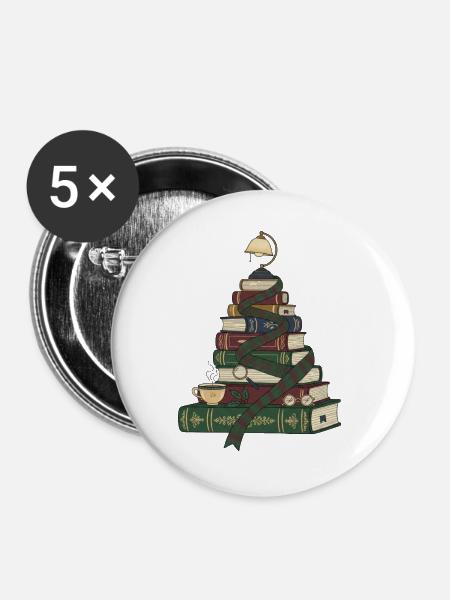 Weihnachtsbaum aus Büchern - Buttons groß 56 mm (5er Pack) - Weiß