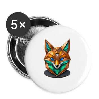 Geometrischer Fuchs Kristall Low Poly Design - Buttons groß 56 mm (5er Pack) - Weiß - Vorne