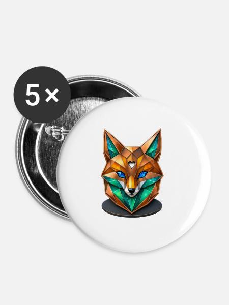 Geometrischer Fuchs Kristall Low Poly Design - Buttons groß 56 mm (5er Pack) - Weiß