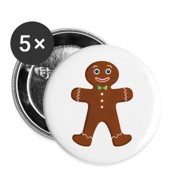 Lebkuchenmann - Klassisch mit Fliege - Buttons groß 56 mm (5er Pack) - Weiß - Vorne