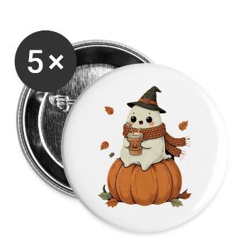 Cozy Halloween Gespenst Kürbis  - Buttons groß 56 mm (5er Pack) - Weiß - Vorne