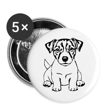 Schwarzer Jack Russel Terrier Hund Hundeshirt  - Buttons groß 56 mm (5er Pack) - Weiß - Vorne
