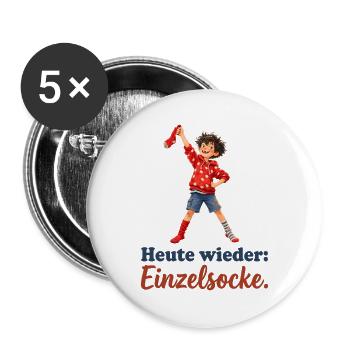 Heute wieder: Einzelsocke. – Junge mit roter Socke - Buttons groß 56 mm (5er Pack) - Weiß - Vorne