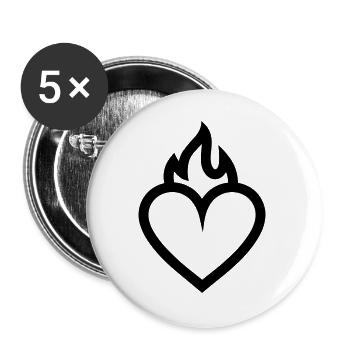 flammendes Herz - Buttons groß 56 mm (5er Pack) - Weiß - Vorne