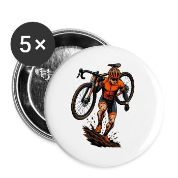 Cyclocross Run Up Fahrrad Sport T-Shirt - Buttons groß 56 mm (5er Pack) - Weiß - Vorne