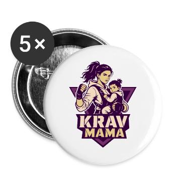 Krav Mama Kriegermama - Buttons groß 56 mm (5er Pack) - Weiß - Vorne