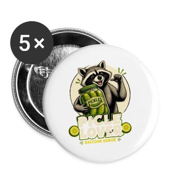 Waschbär Pickle-Lover Cartoon - Buttons groß 56 mm (5er Pack) - Weiß - Vorne