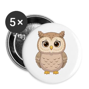 Kawaii-Eule in Erdtönen - Buttons groß 56 mm (5er Pack) - Weiß - Vorne
