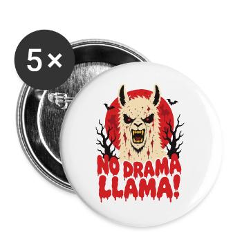 Horror-Lama – No Drama Llama mit rotem Mond - Buttons groß 56 mm (5er Pack) - Weiß - Vorne