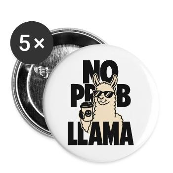 No Prob Llama – Lama mit Kaffeebecher - Buttons groß 56 mm (5er Pack) - Weiß - Vorne