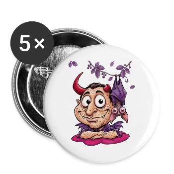 Lustiger Teufel mit Fledermaus - Buttons groß 56 mm (5er Pack) - Weiß - Vorne