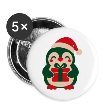Pinguin Geschenk Clipart - Buttons groß 56 mm (5er Pack) - Weiß - Vorne