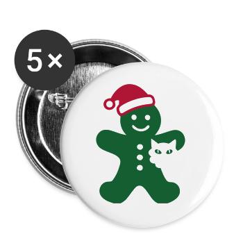 Lebkuchenmann Katze Grafik - Buttons groß 56 mm (5er Pack) - Weiß - Vorne
