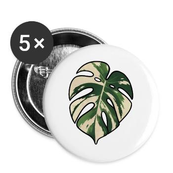 Monstera-Variegated Leaf Silhouette - Buttons groß 56 mm (5er Pack) - Weiß - Vorne