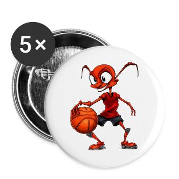 Ameisen Basketball / B-Ball Ameise - Buttons groß 56 mm (5er Pack) - Weiß - Vorne